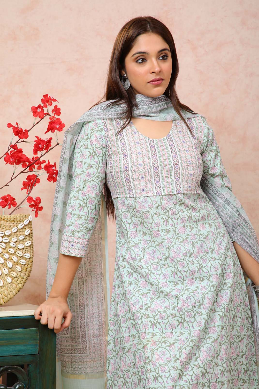 Mulmul Sea Green Mirror Work Kurta UCK22116