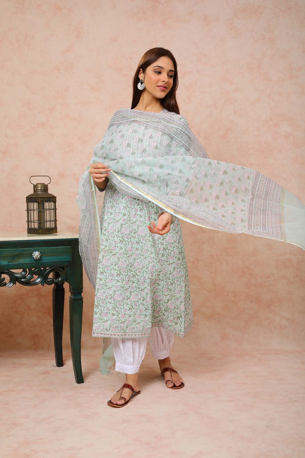 Mulmul Sea Green Mirror Work Kurta UCK22116