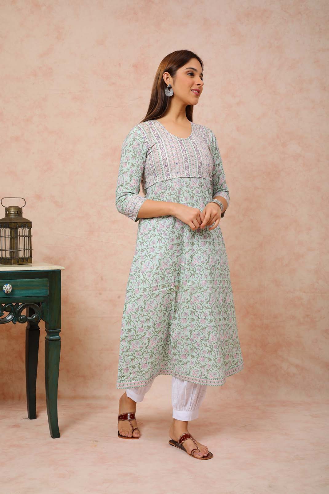 Mulmul Sea Green Mirror Work Kurta UCK22116
