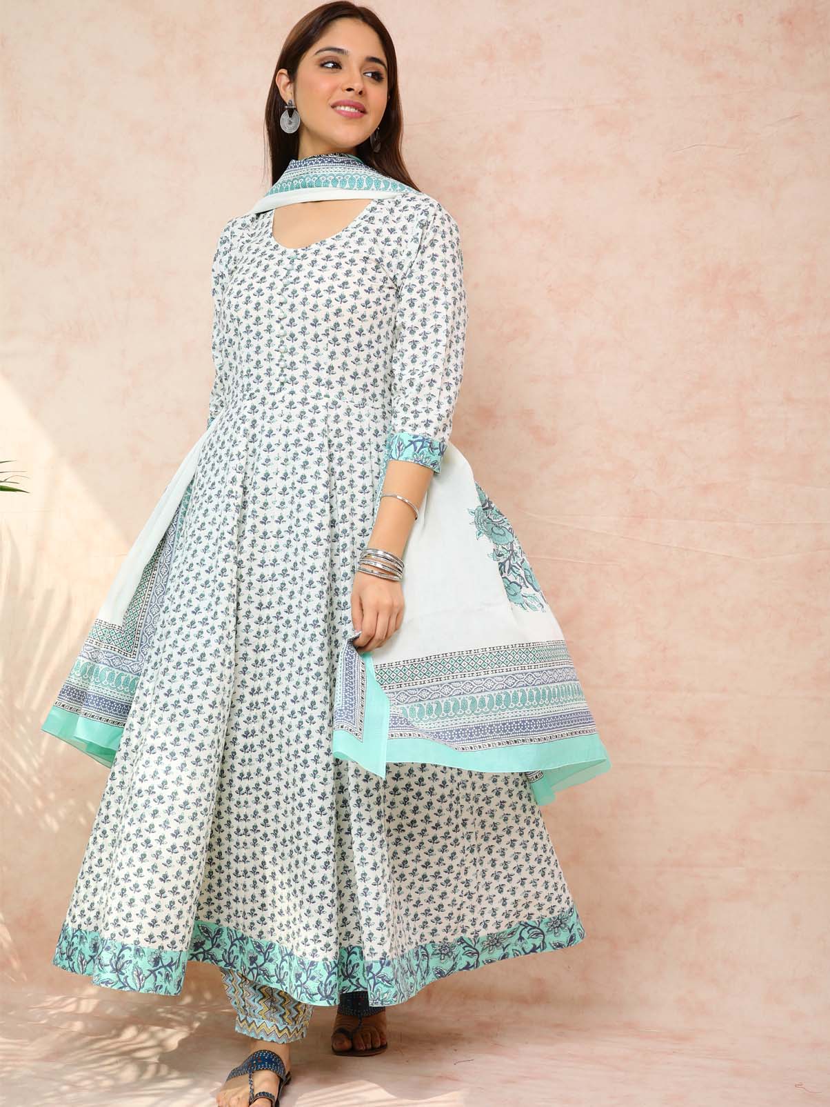 Turqouise Anarkali printed Kurta UCK22117
