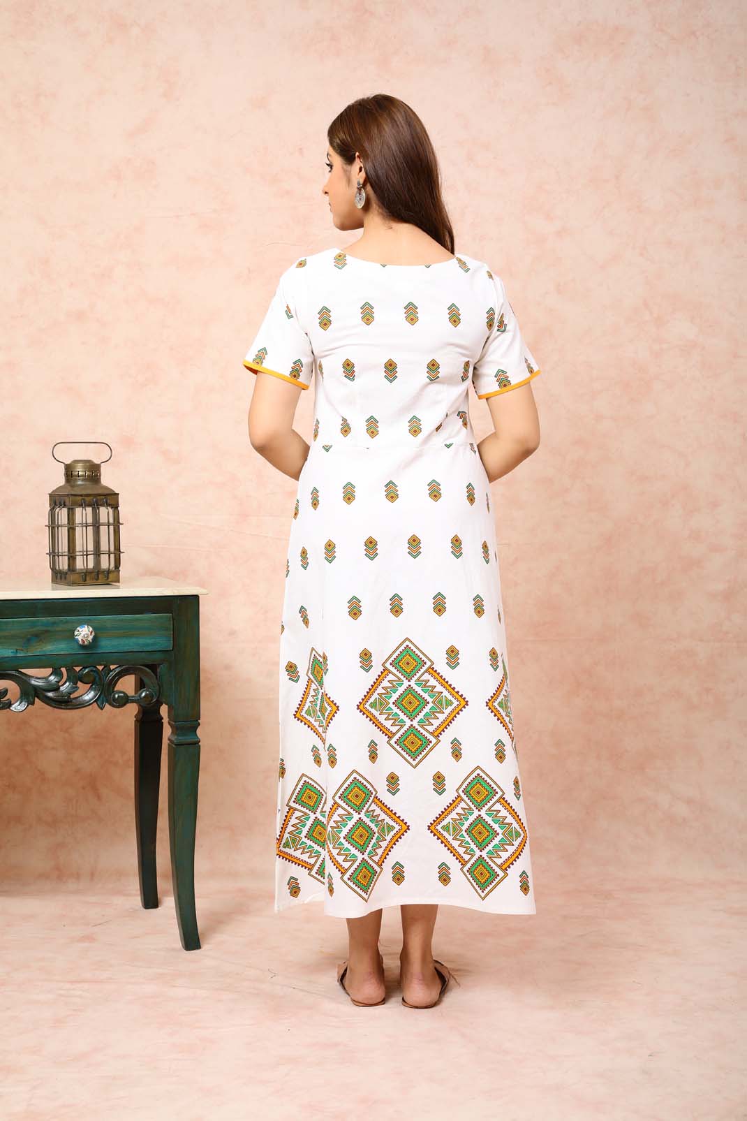 Printed Pure Linen Front Buttoned Dress