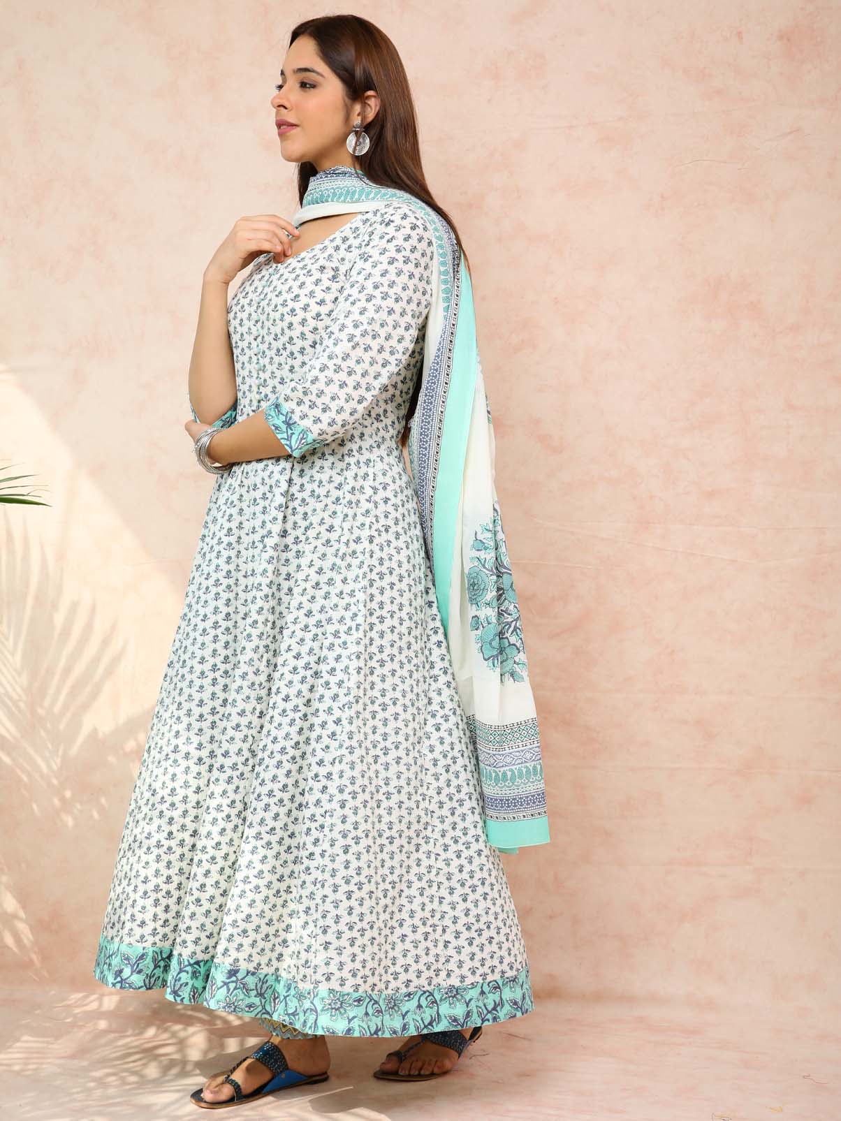 Turqouise Anarkali printed Kurta UCK22117