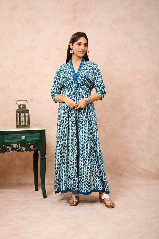 Kimono Style Teal Color Long Dress UCD 22108