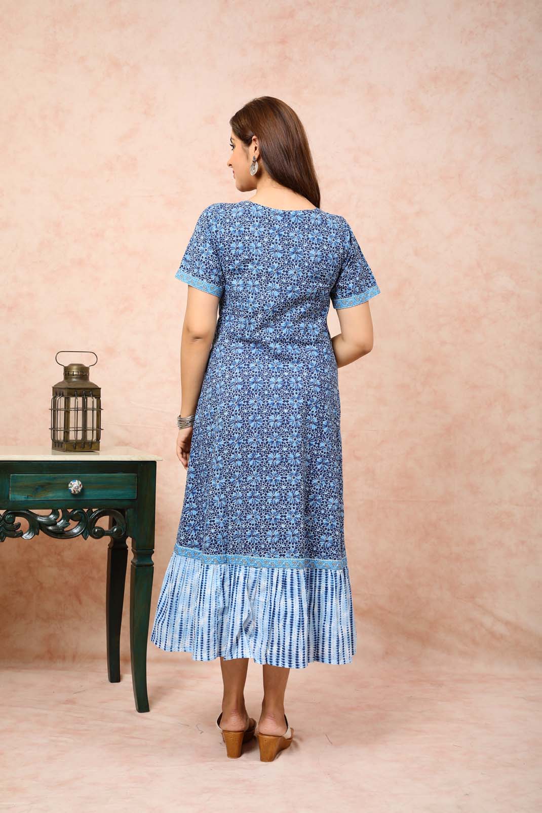 Blue frill bottom Front Open Dress UCD22123