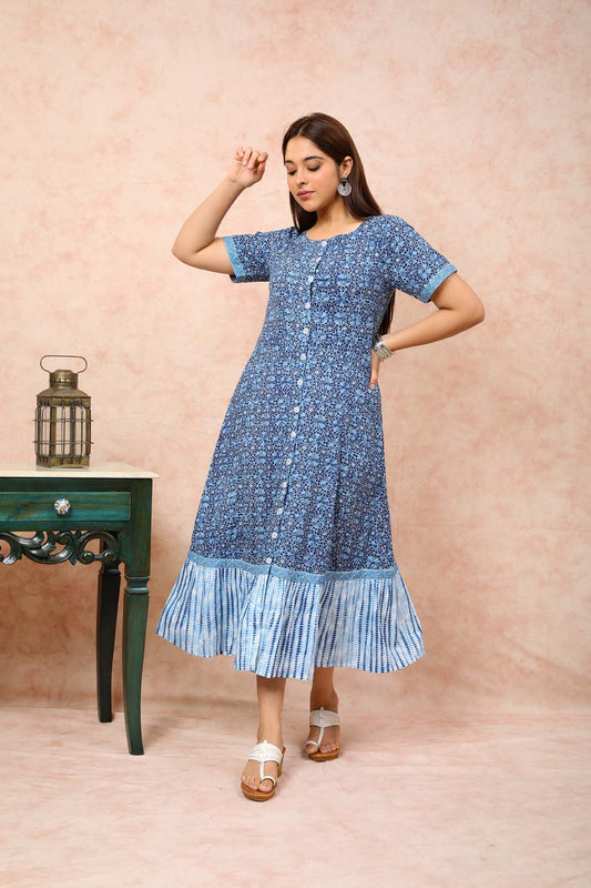 Blue frill bottom Front Open Dress UCD22123