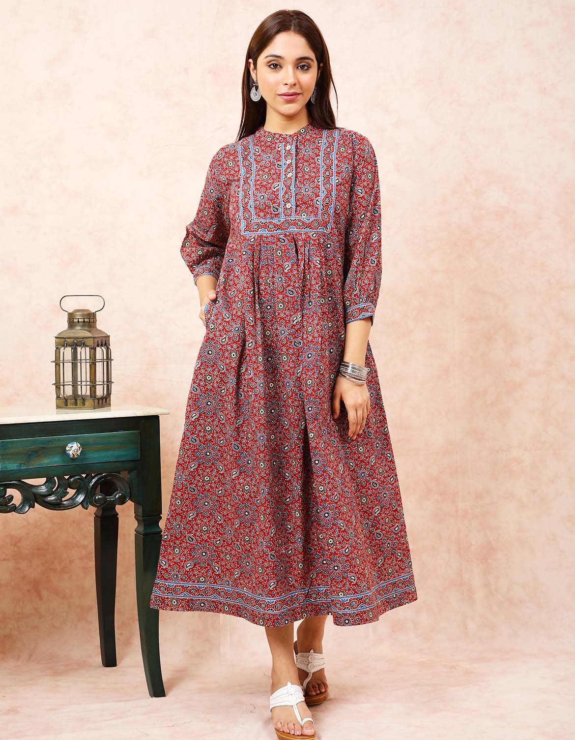 Maroon Ajrakh Print Dress UCD22100
