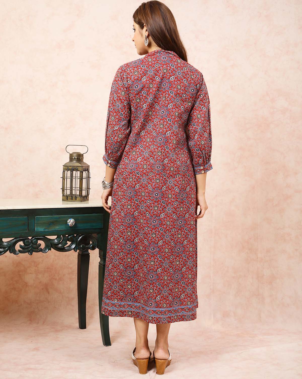 Maroon Ajrakh Print Dress UCD22100