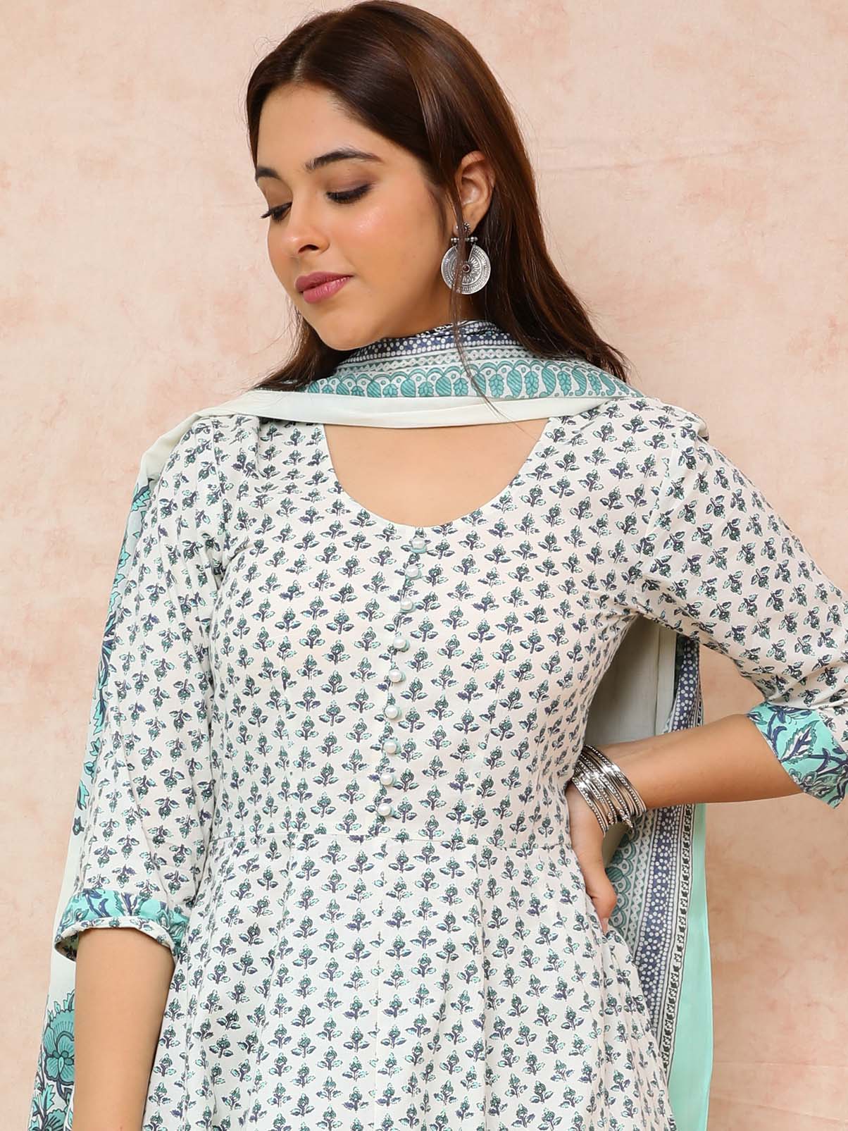 Turqouise Anarkali printed Kurta UCK22117