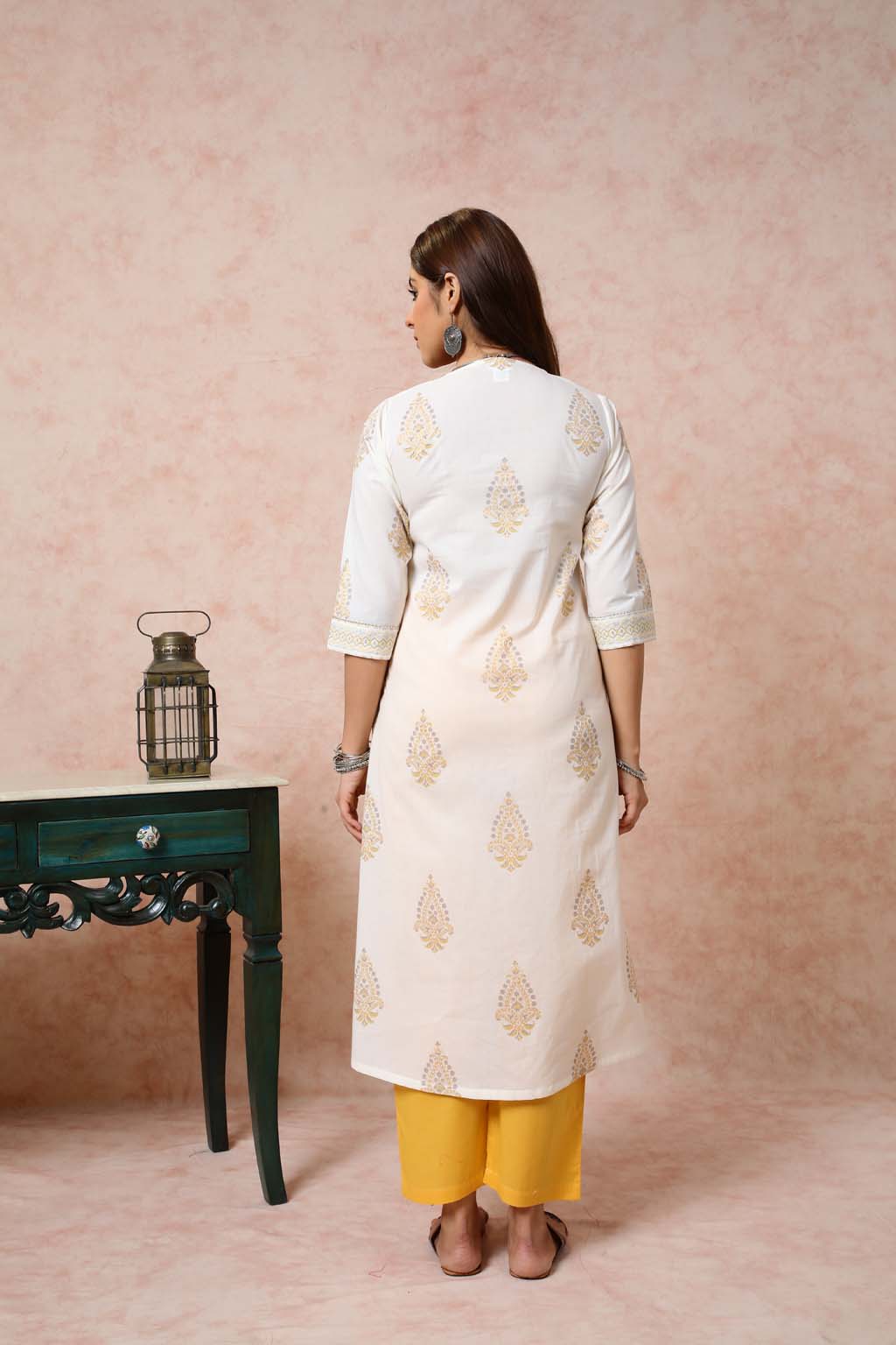 Yellow & cream A line Kurta UCK22082