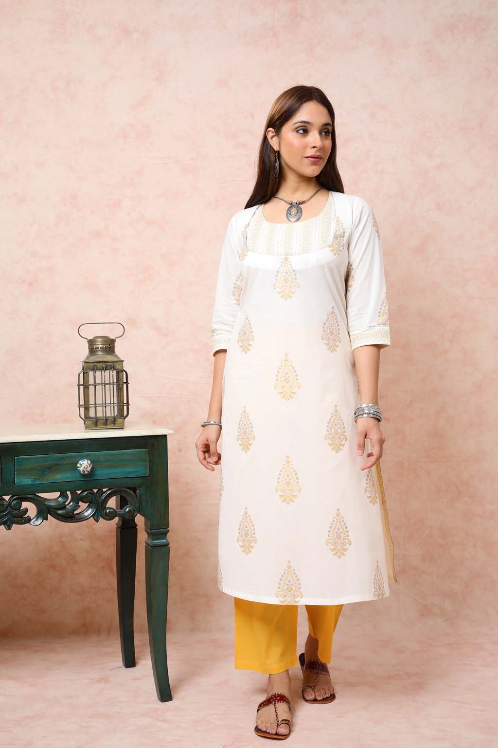 Yellow & cream A line Kurta UCK22082