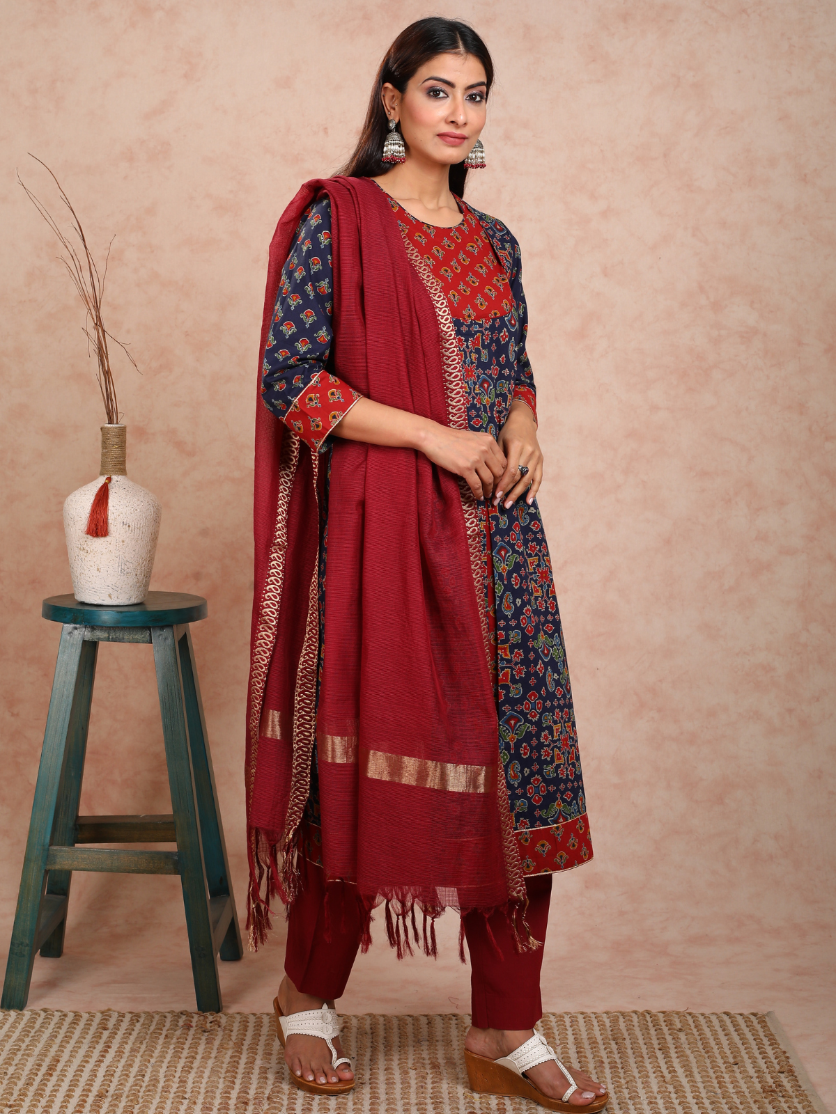 Blue & Red Baisah False Jacket Kurta UCK22138
