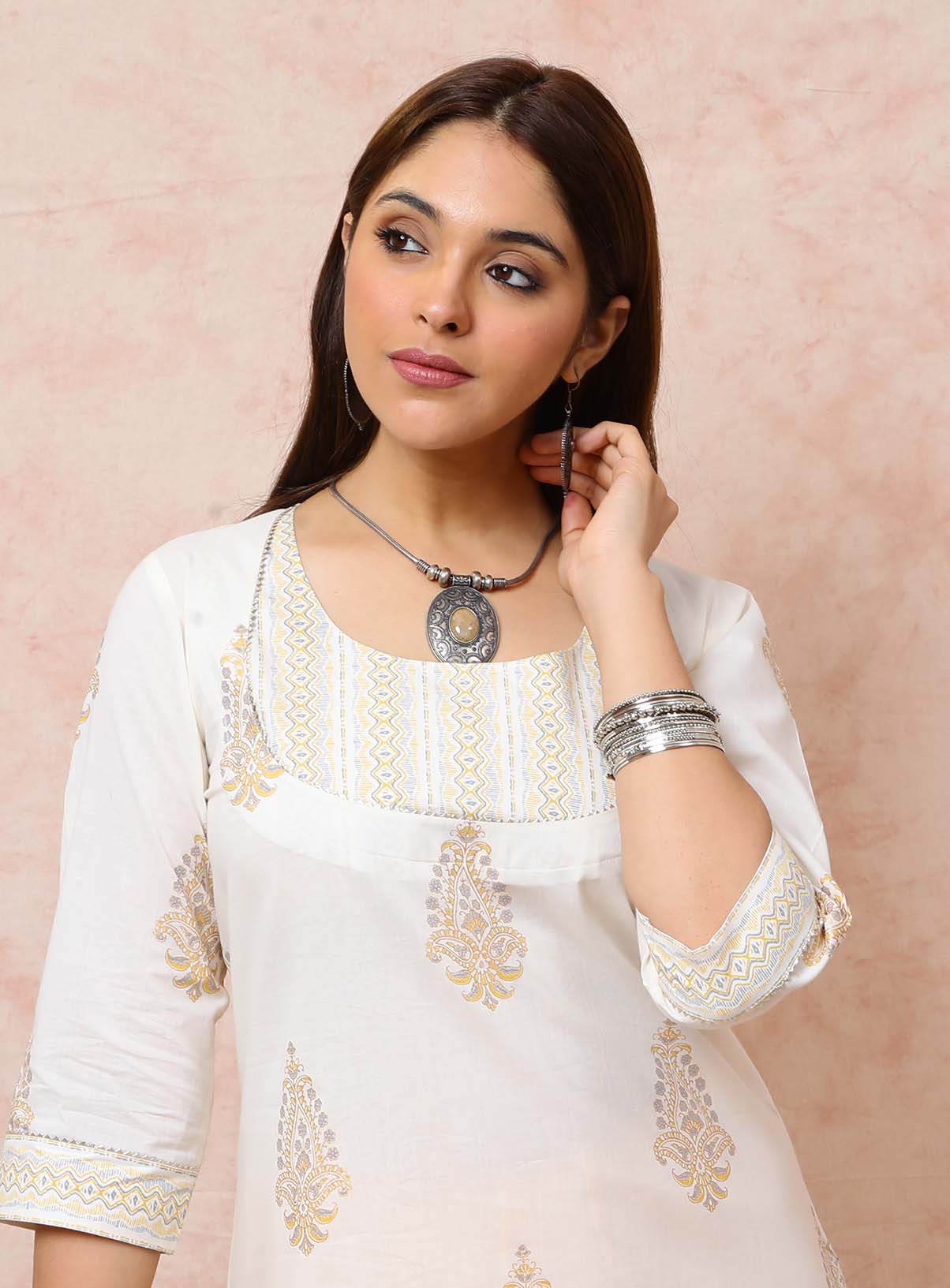 Yellow & cream A line Kurta UCK22082