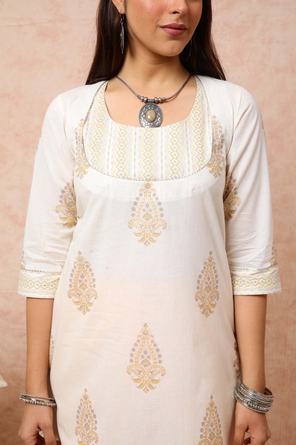Yellow & cream A line Kurta UCK22082