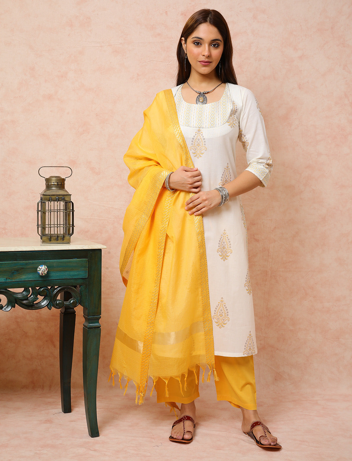 Yellow & cream A line Kurta UCK22082