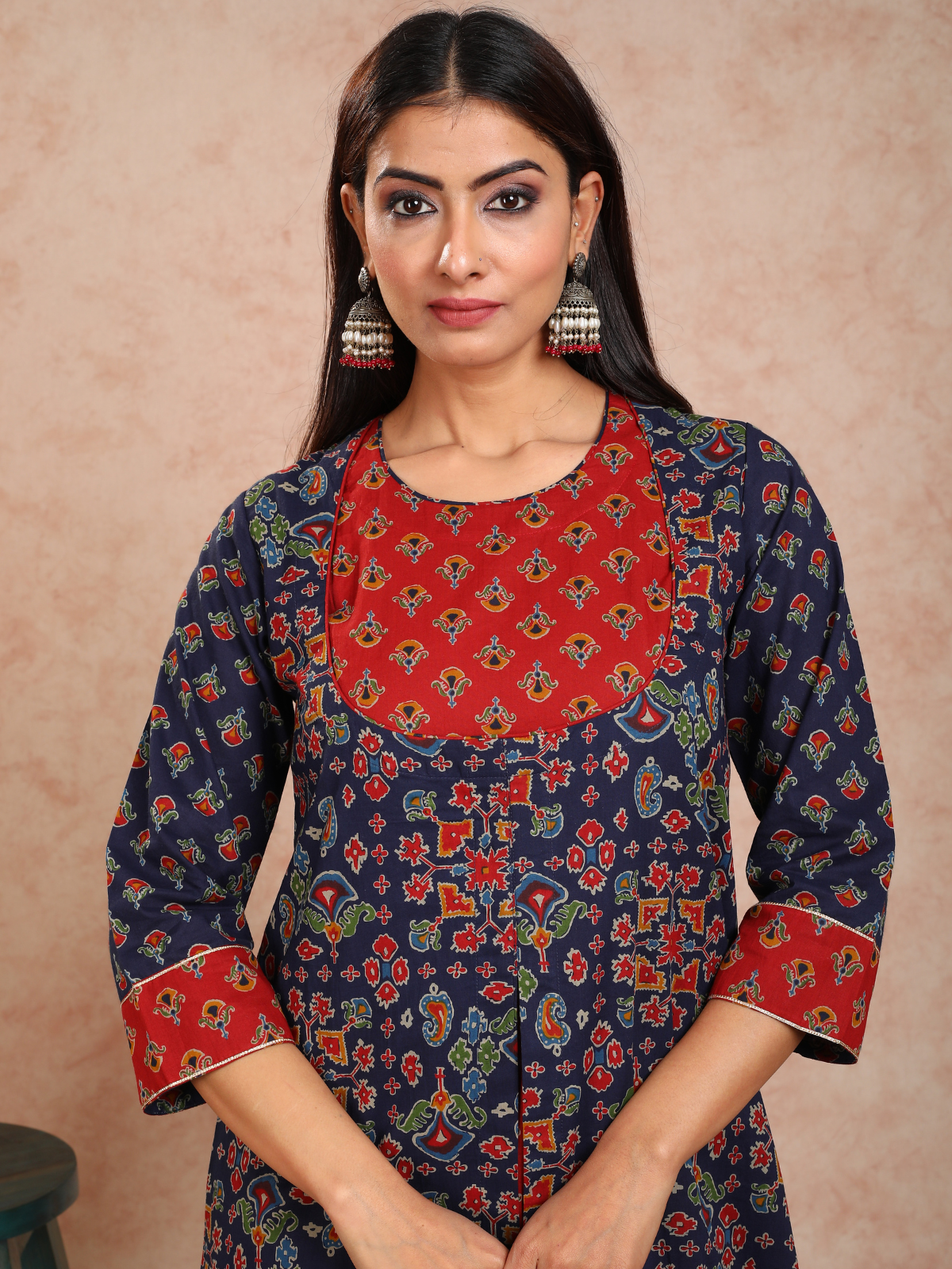 Blue & Red Baisah False Jacket Kurta UCK22138
