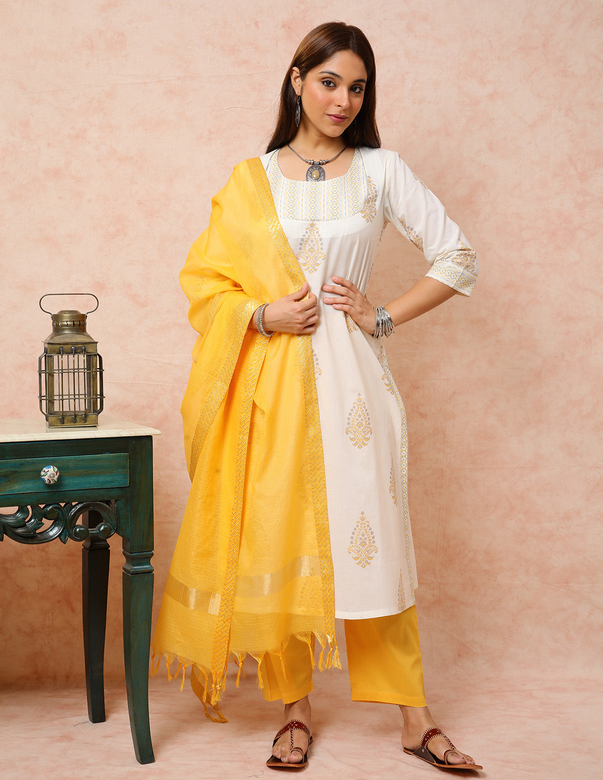Yellow & cream A line Kurta UCK22082