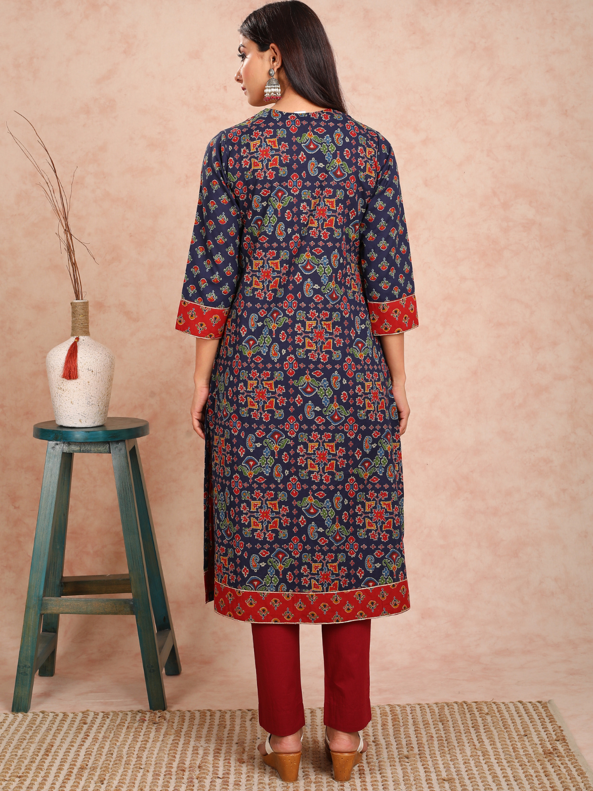 Blue & Red Baisah False Jacket Kurta UCK22138