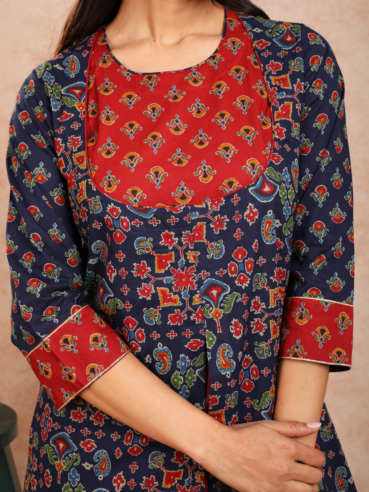 Blue & Red Baisah False Jacket Kurta UCK22138