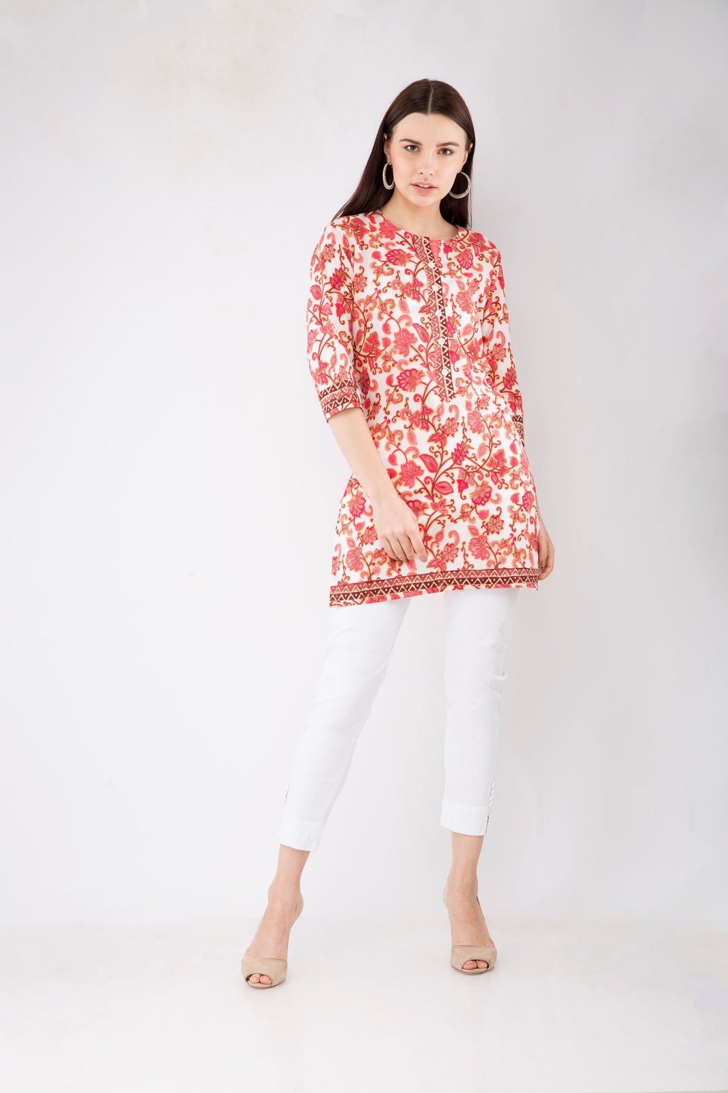 Pink Ditzy Print Short Kurti JPS2009