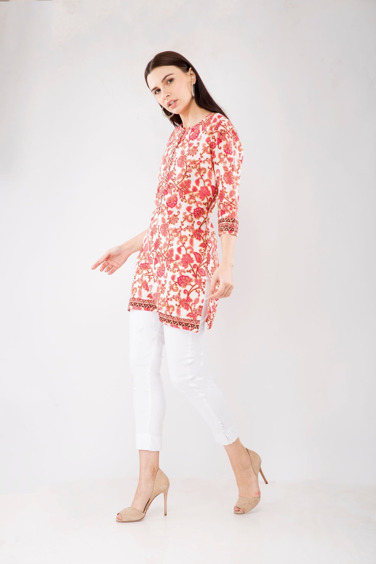 Pink Ditzy Print Short Kurti JPS2009