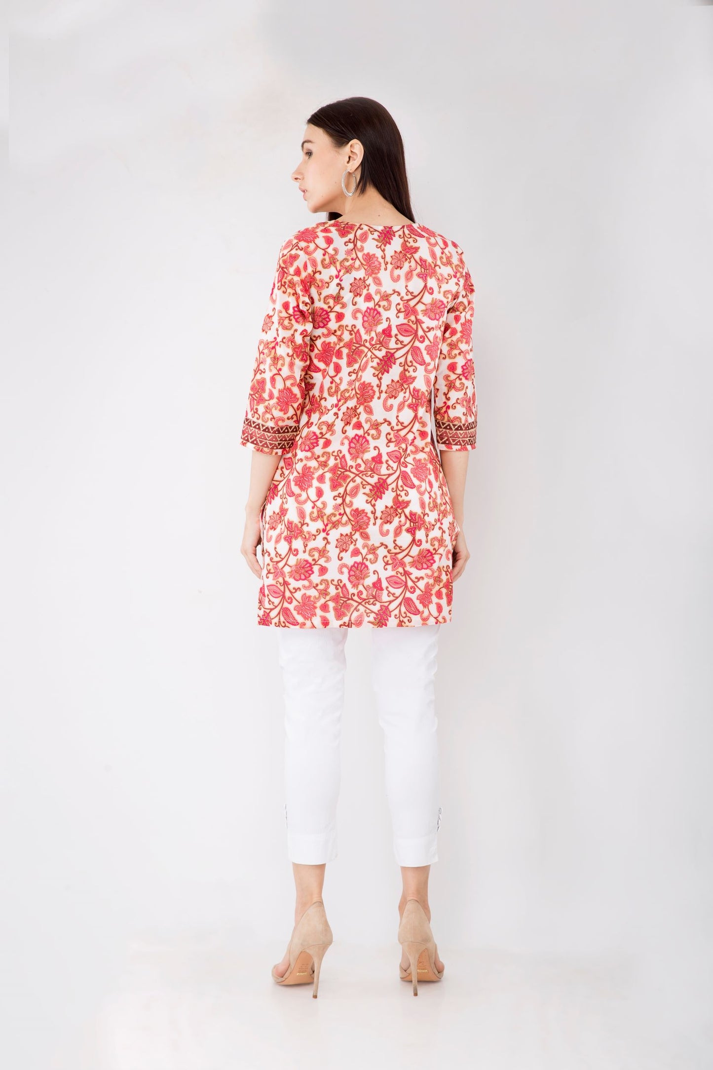 Pink Ditzy Print Short Kurti JPS2009