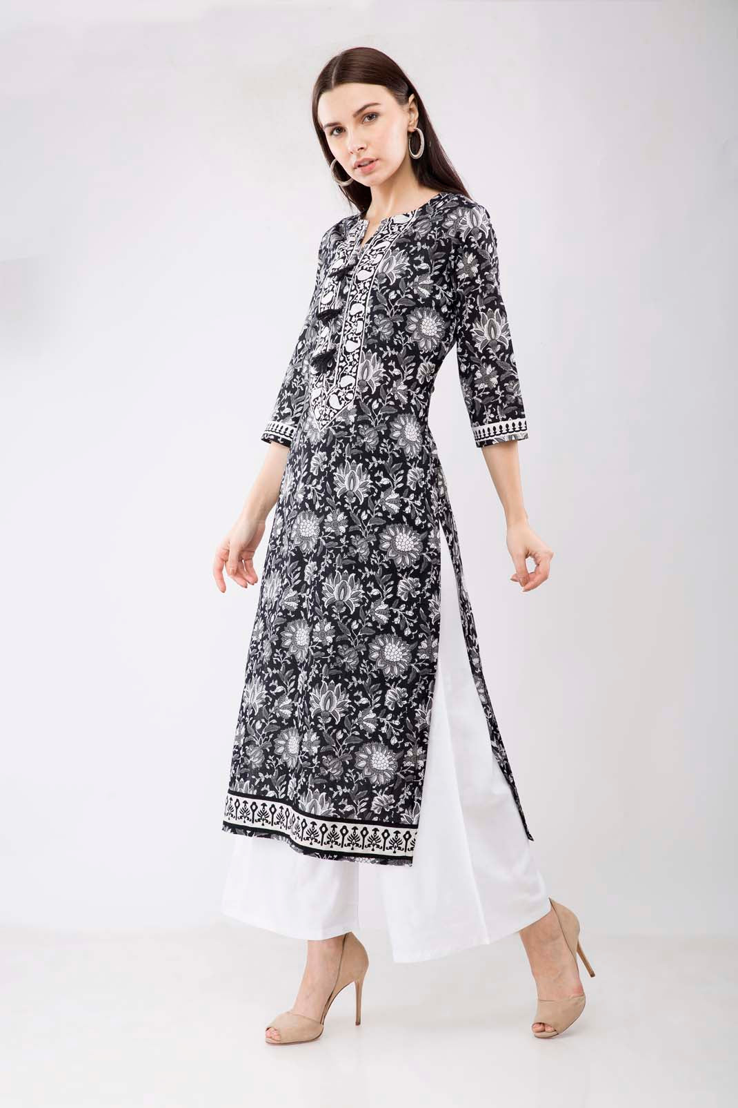 Tonal Print Black and White Kurta JPL1144