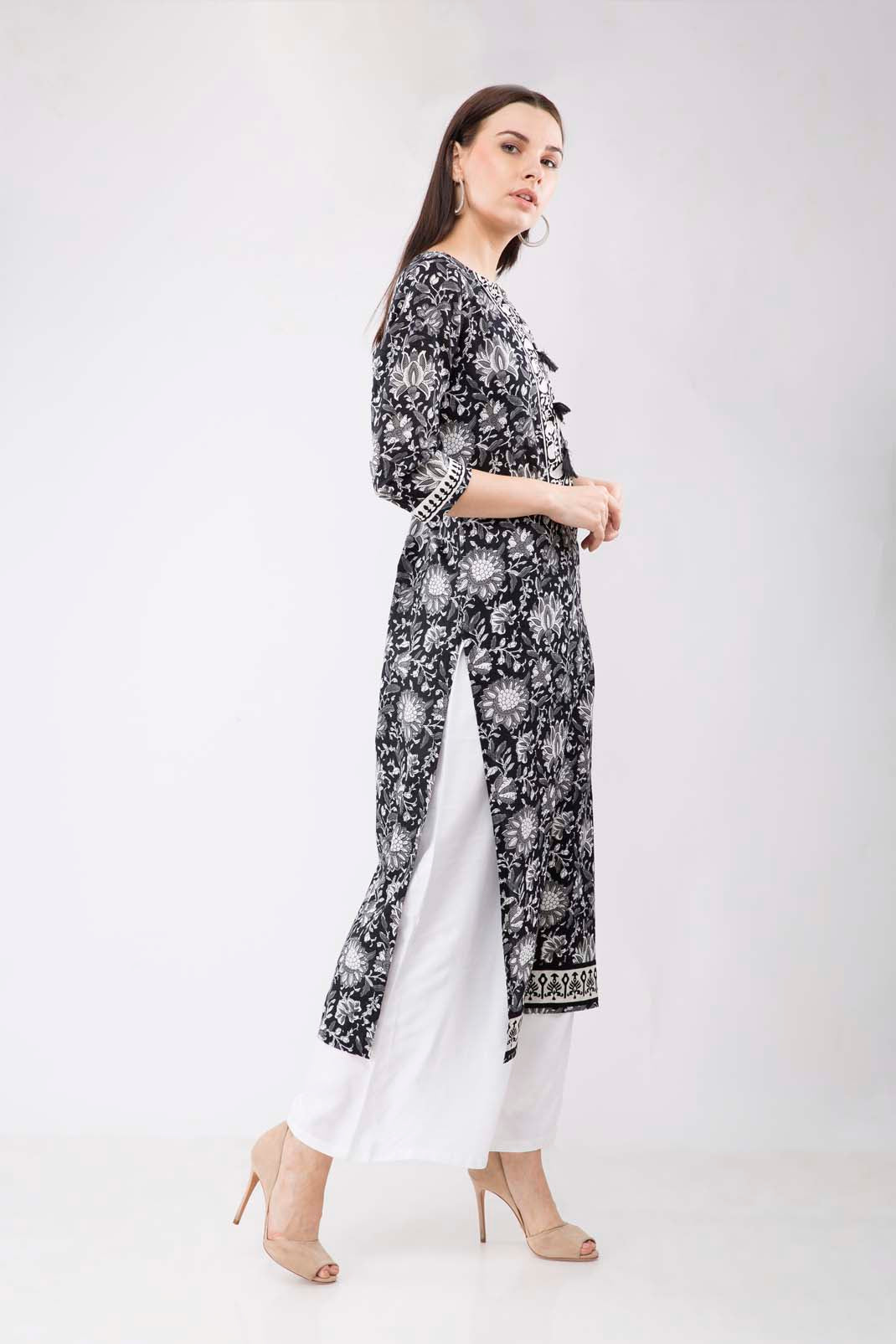 Tonal Print Black and White Kurta JPL1144