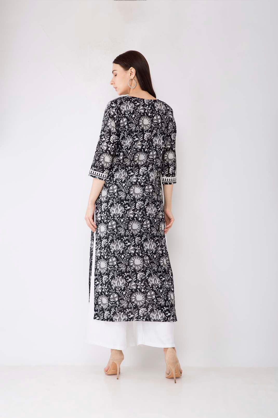Tonal Print Black and White Kurta JPL1144