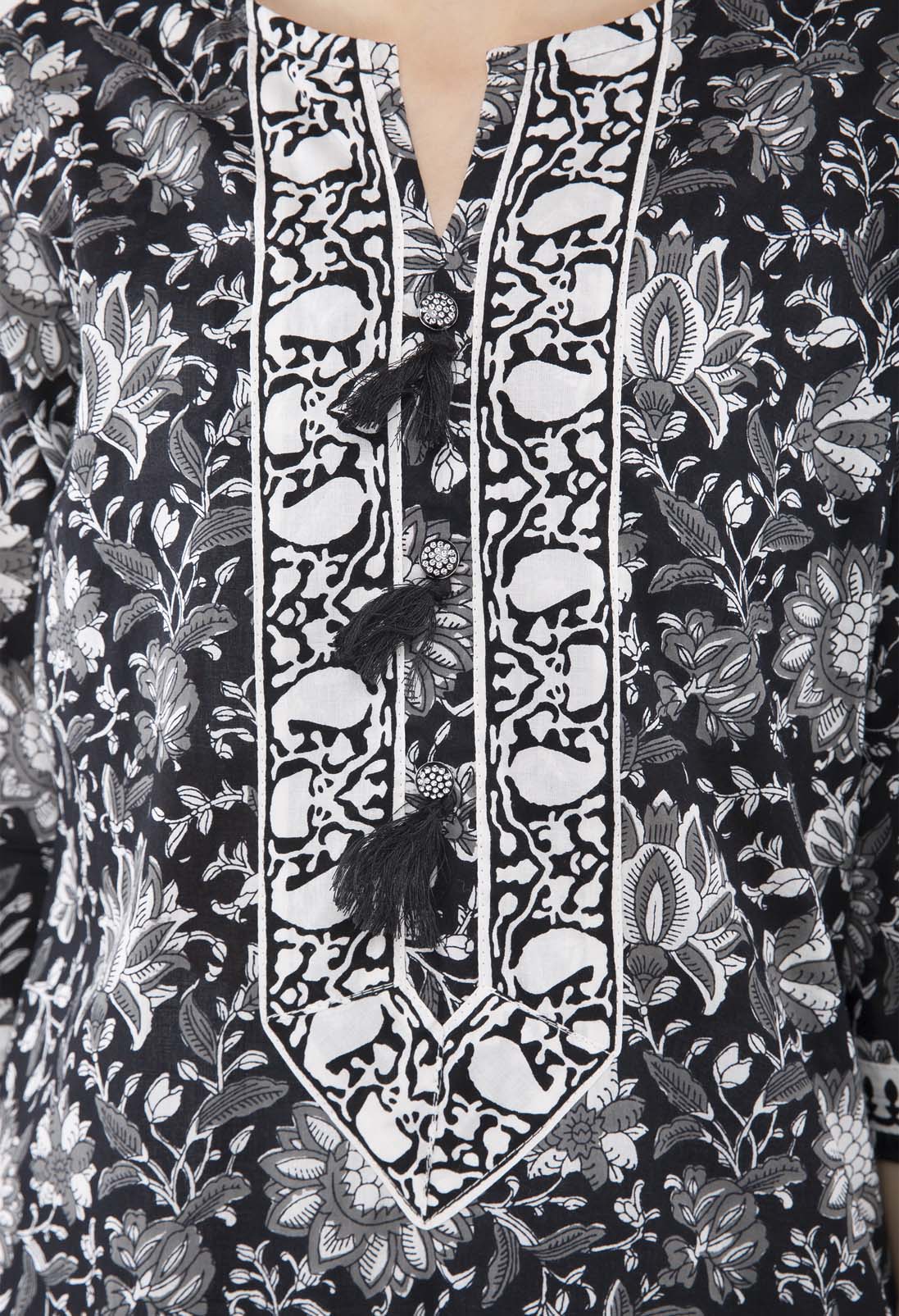 Tonal Print Black and White Kurta JPL1144