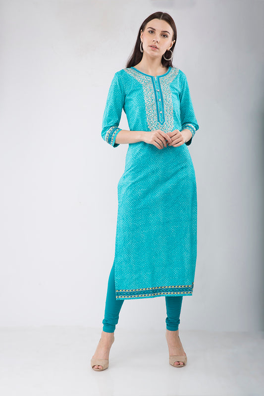 Turquoise Long ladies Kurta with Thread Embroidery JPL1171