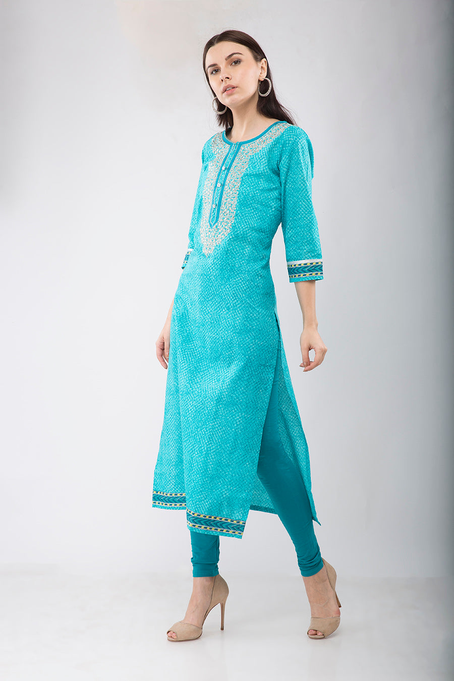 Turquoise Long ladies Kurta with Thread Embroidery JPL1171