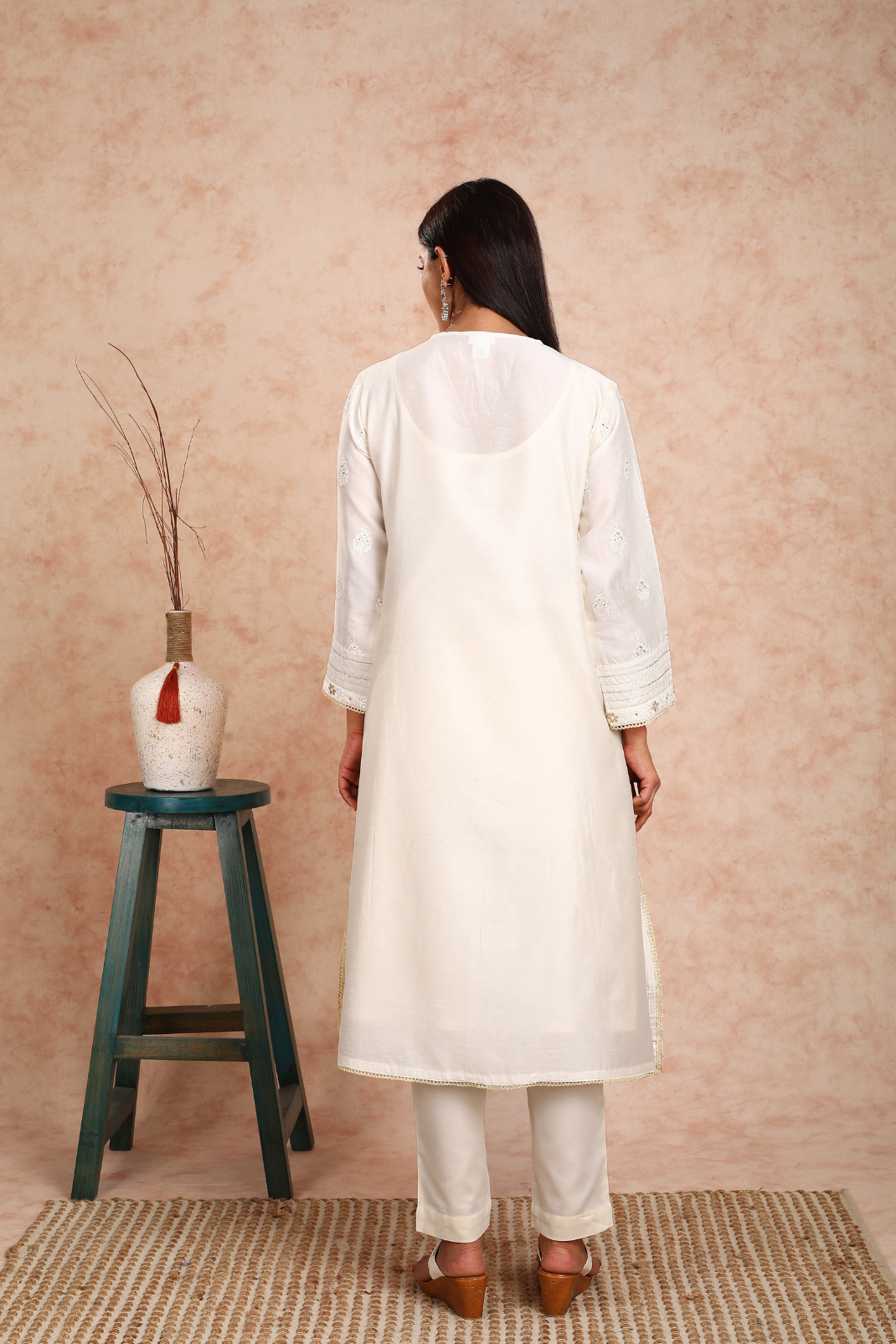 Ahilya Chanderi White Embroidered Kurta UCK22141