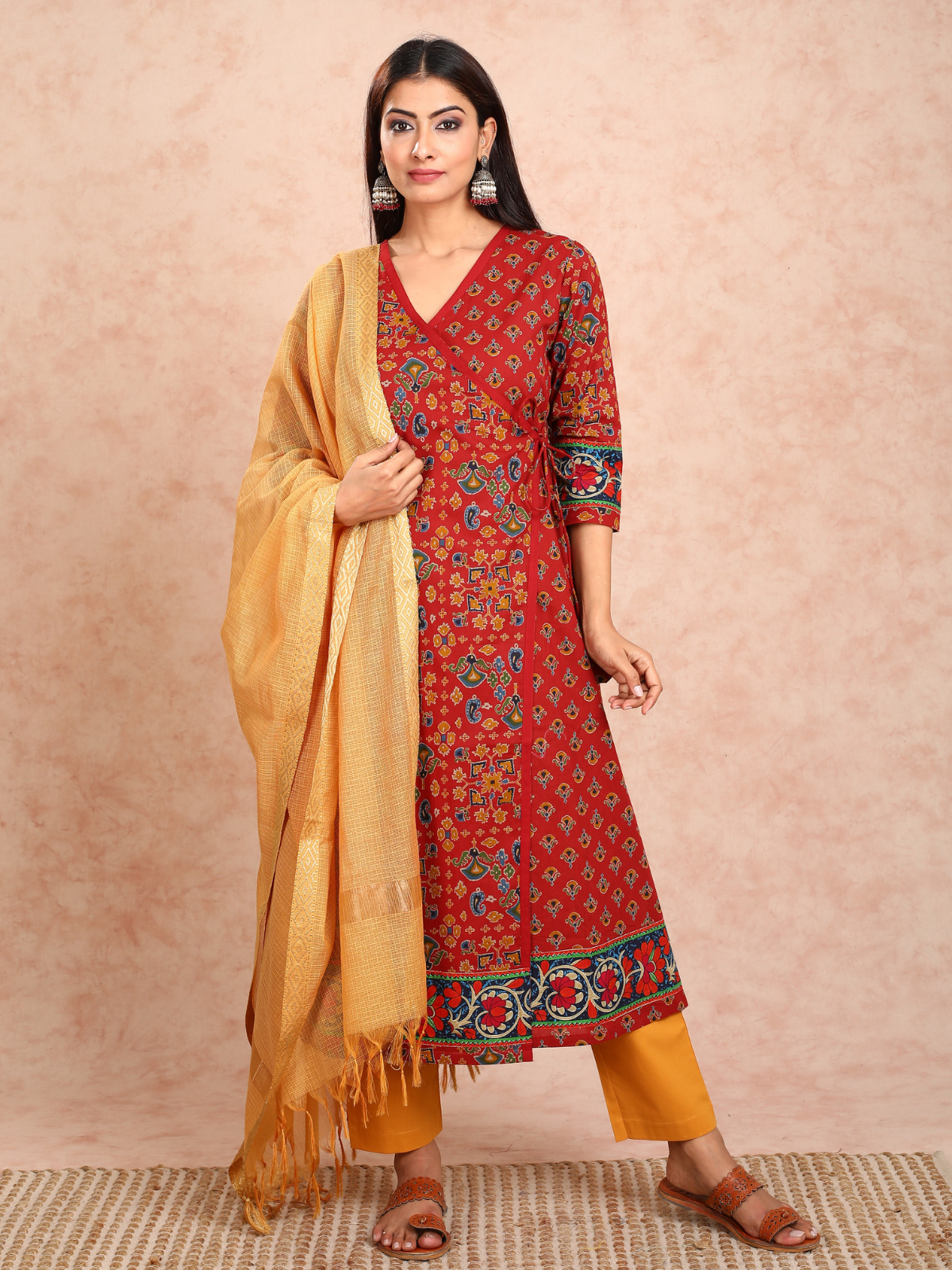 Crimson Red Angrakha Style Kurta UCK22139