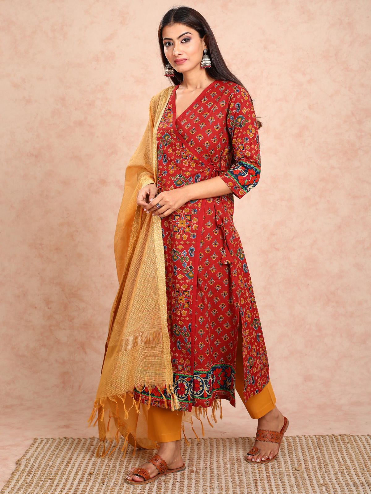 Crimson Red Angrakha Style Kurta UCK22139