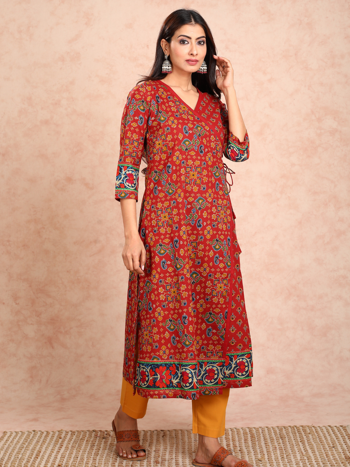 Crimson Red Angrakha Style Kurta UCK22139