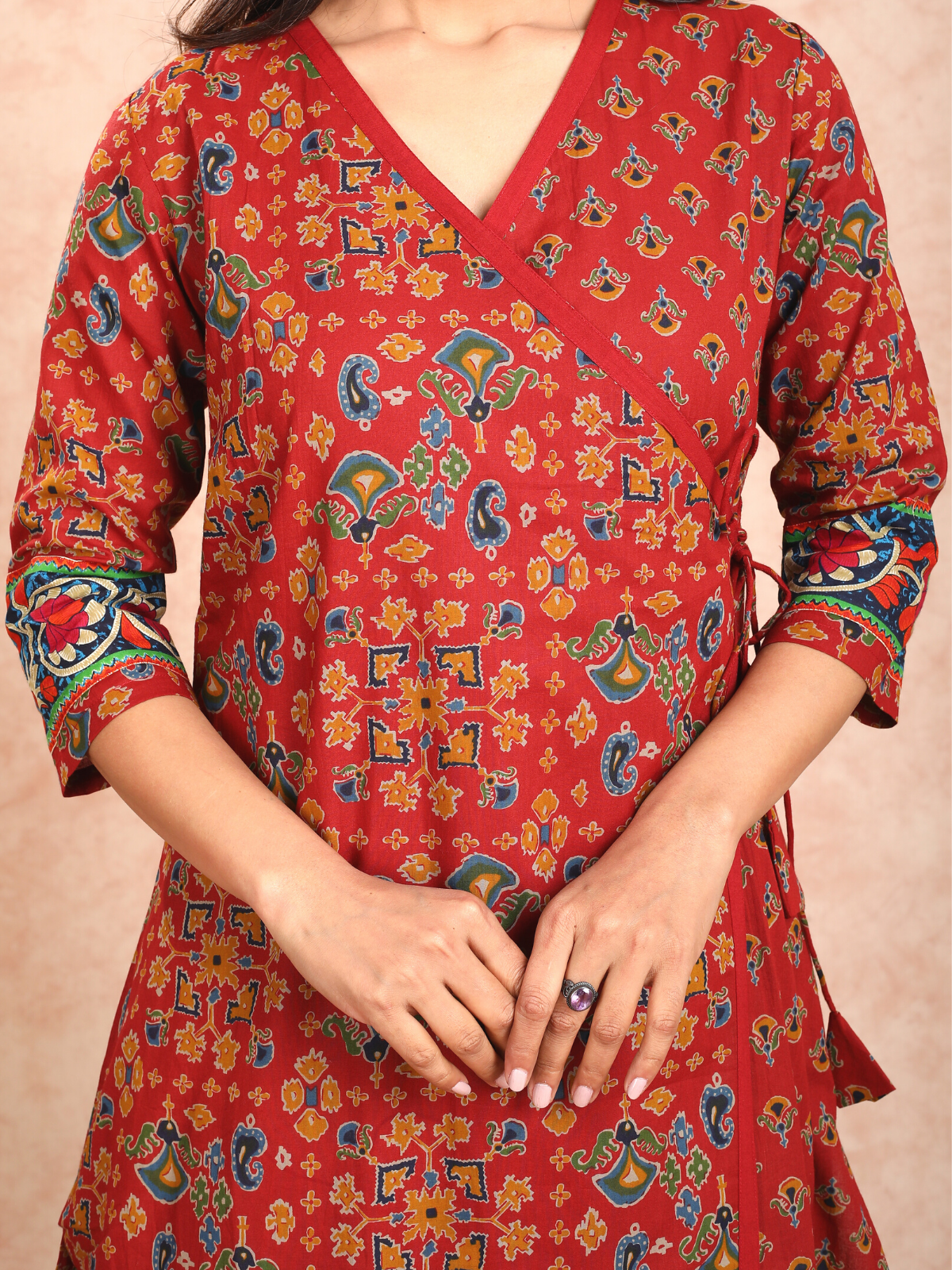Crimson Red Angrakha Style Kurta UCK22139