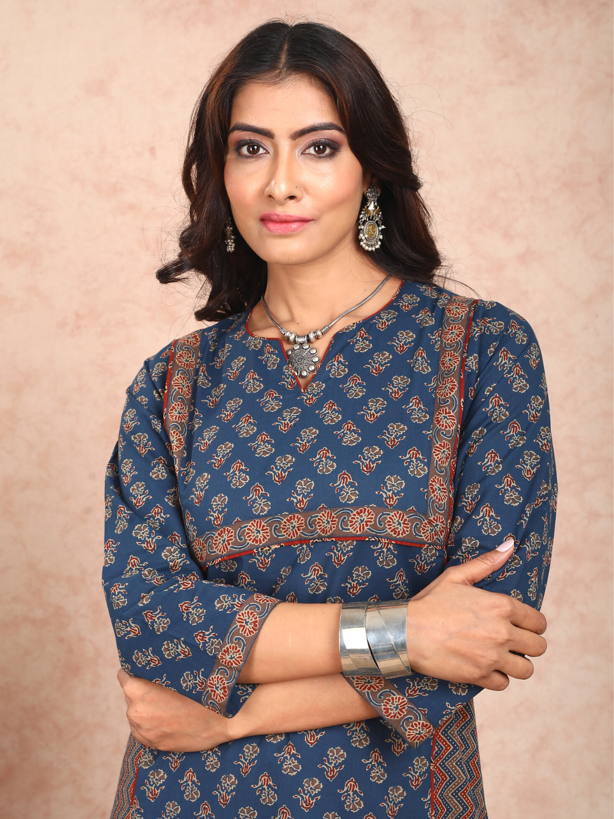 Blue Ajrakh Adab Style Kurta UCK22129