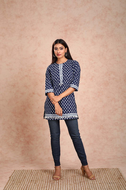 Navy Blue Booti Style Short Kurta UCKS22120