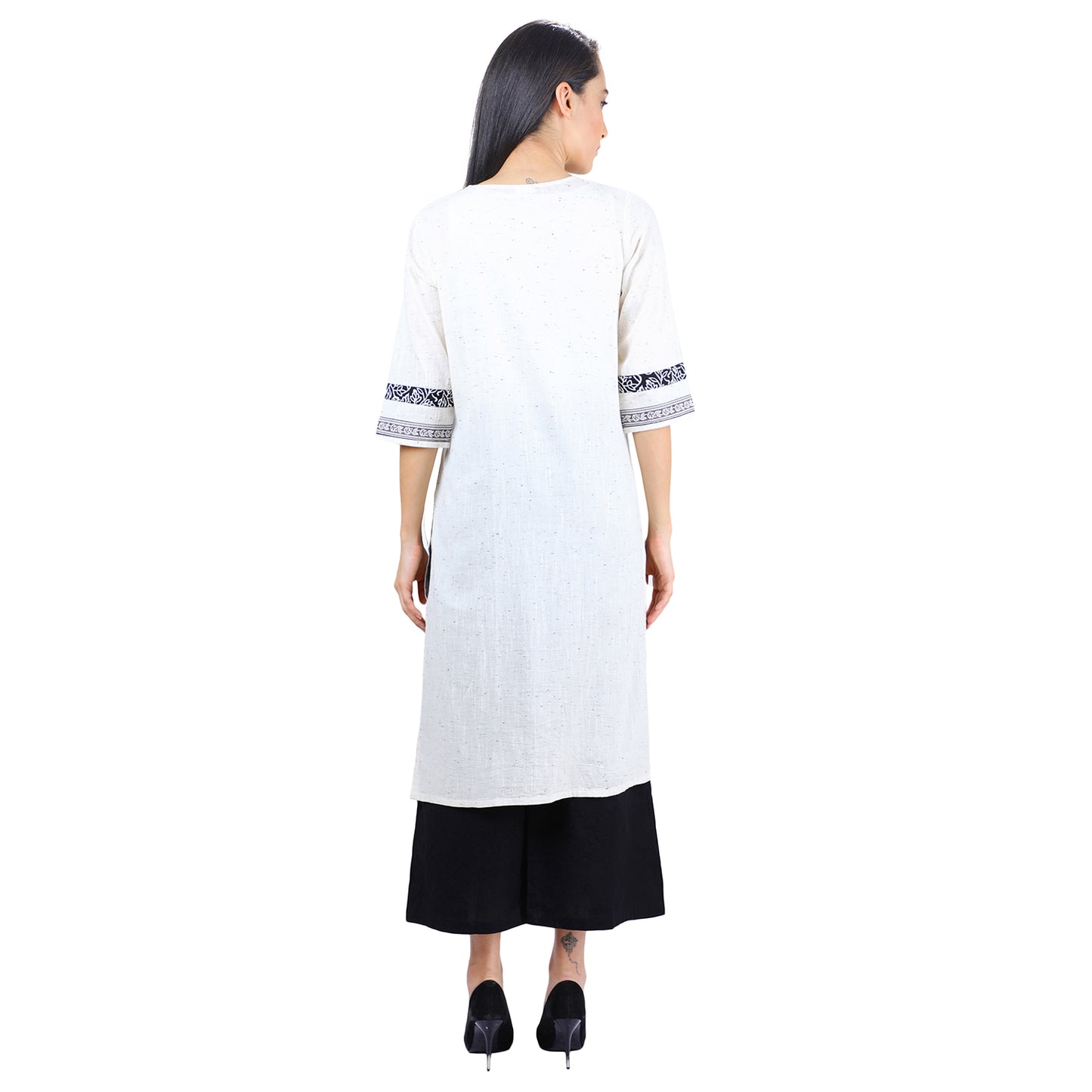 Handloom Fabric Classic Black and White Embroidered Kurti UCK22021