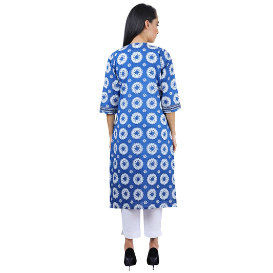 Indigo Print Smart Casual Wear Fusion Ladies Kurti UCK22018