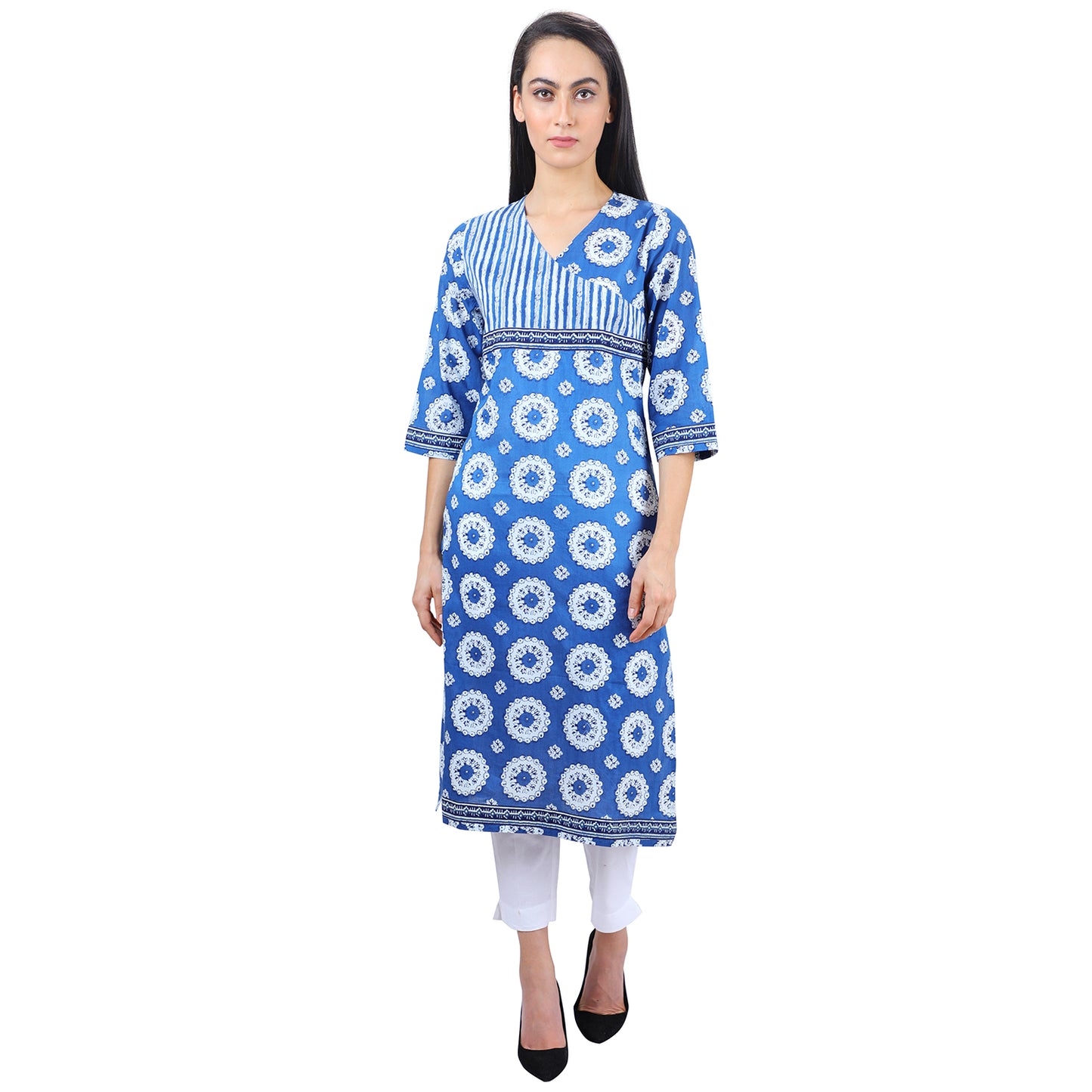 Indigo Print Smart Casual Wear Fusion Ladies Kurti UCK22018