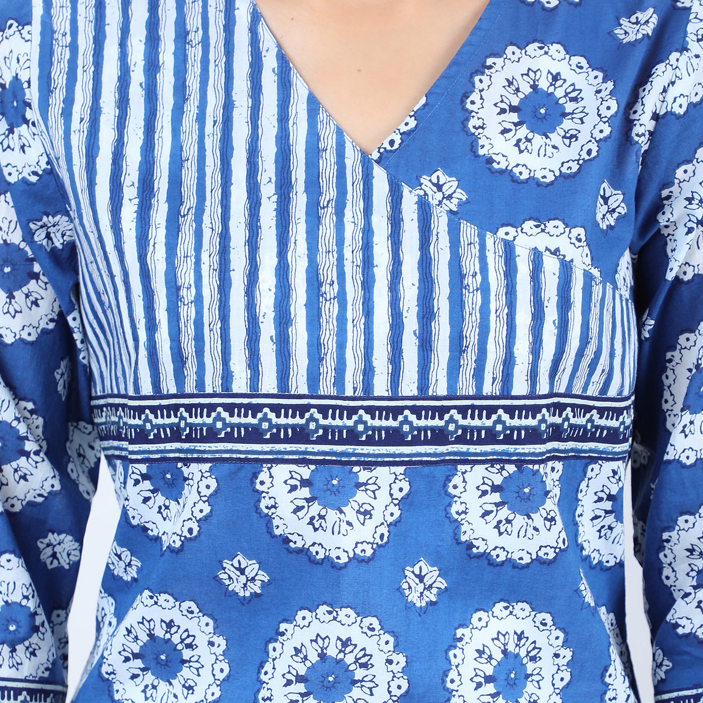 Indigo Print Smart Casual Wear Fusion Ladies Kurti UCK22018