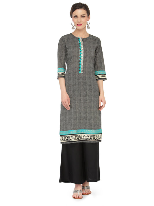 Chambray Print Black and beige Kurta JP1115
