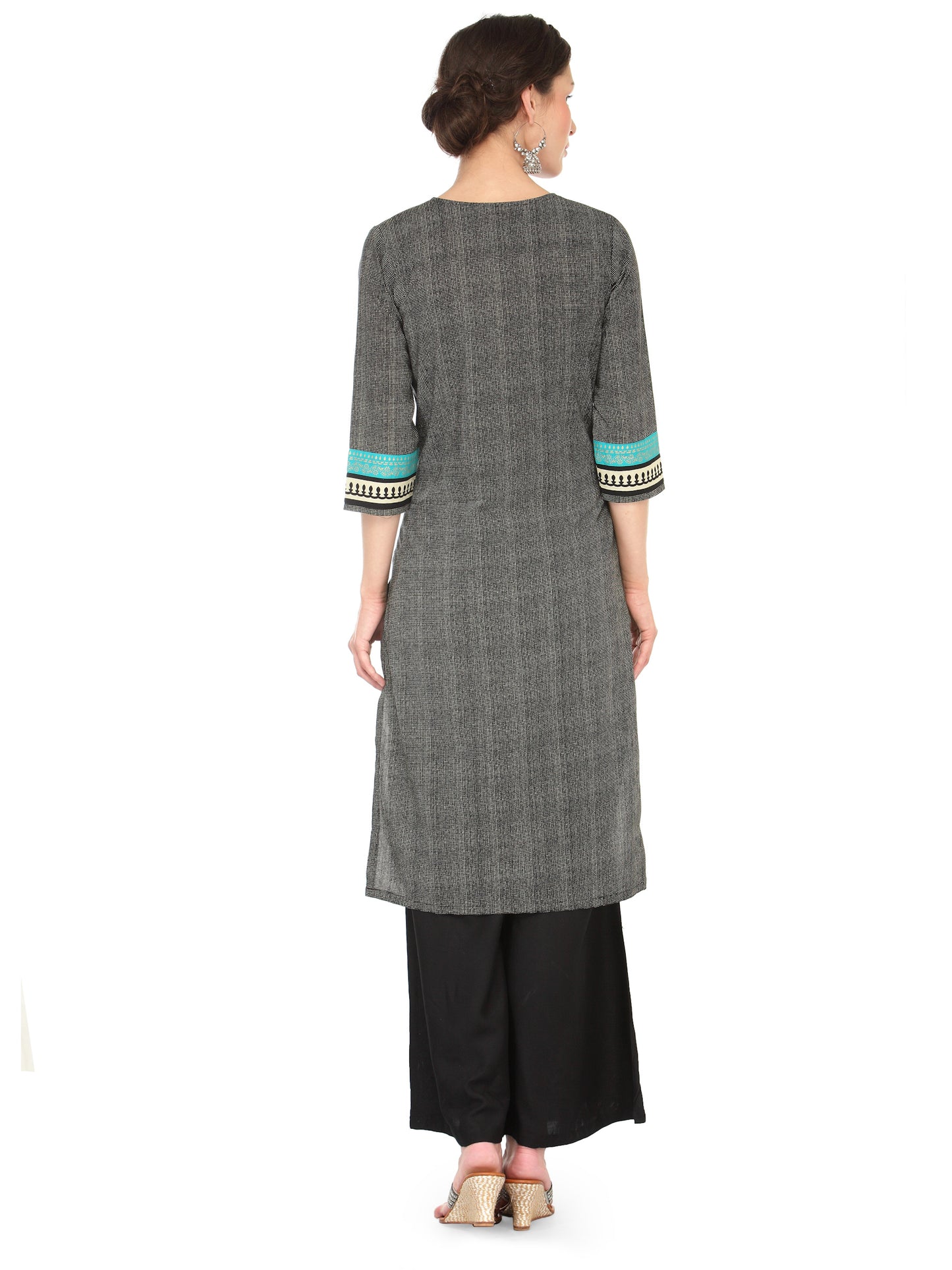 Chambray Print Black and beige Kurta JP1115