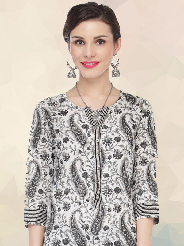 Black and White Paisley Print Kurta JP1121
