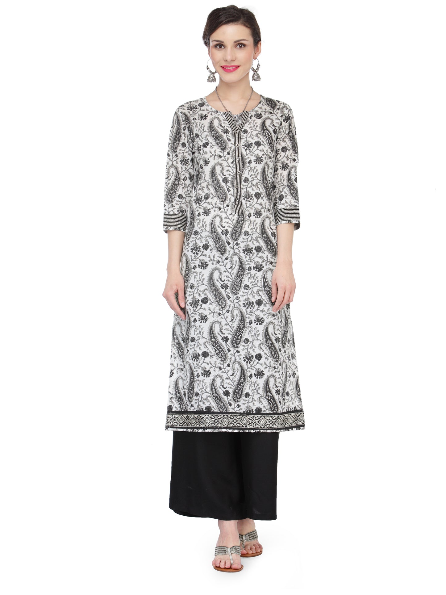 Black and White Paisley Print Kurta JP1121