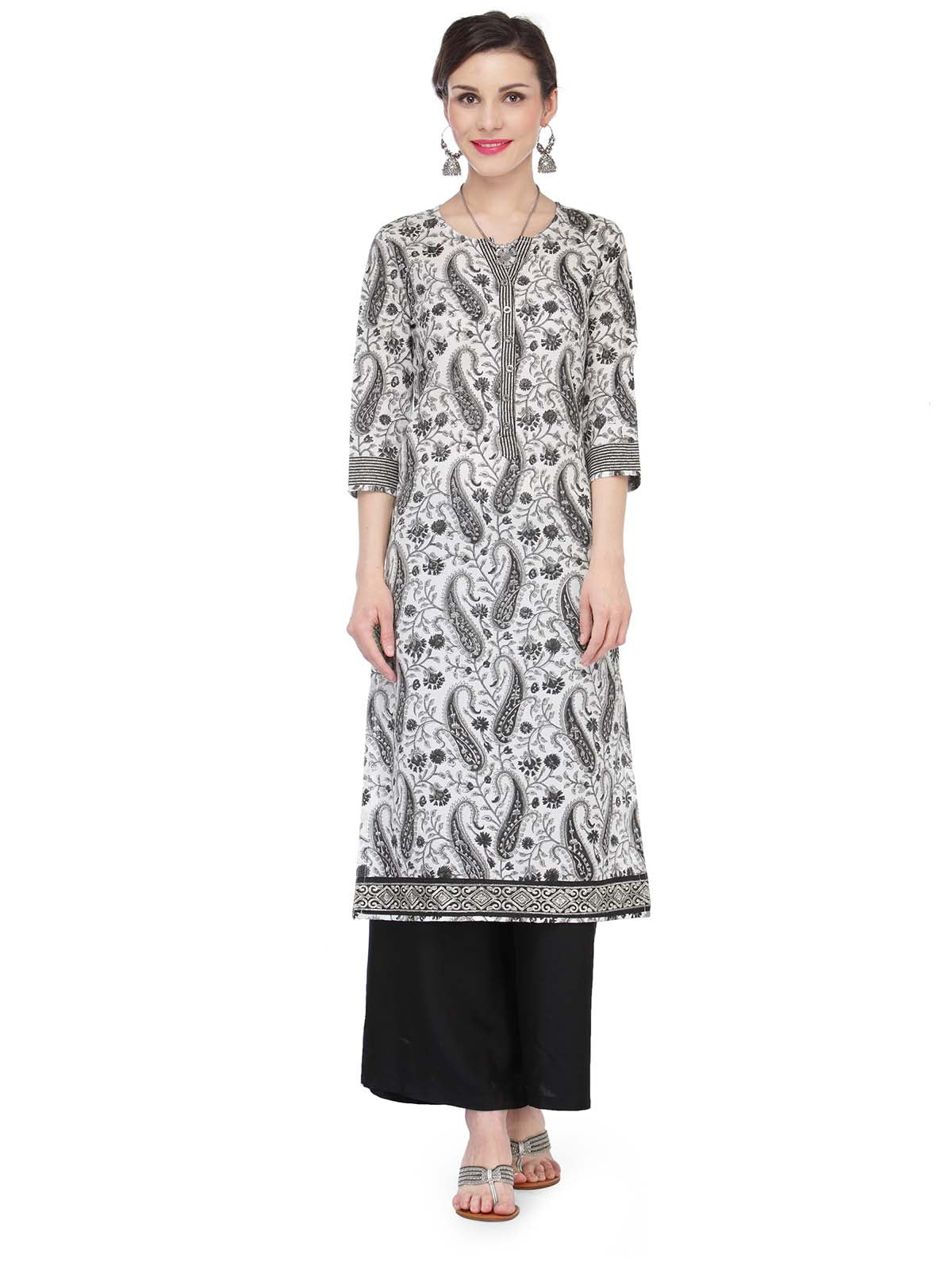 Black and White Paisley Print Kurta JP1121