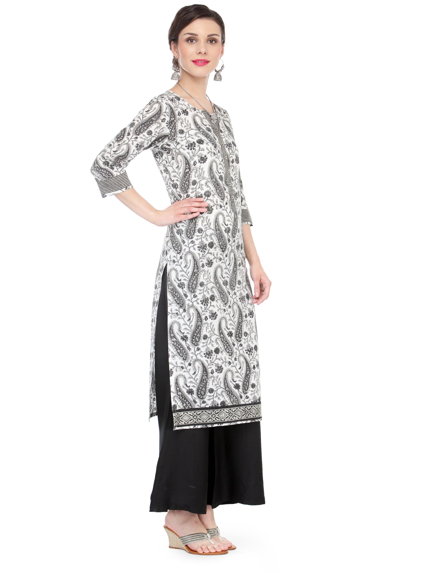Black and White Paisley Print Kurta JP1121