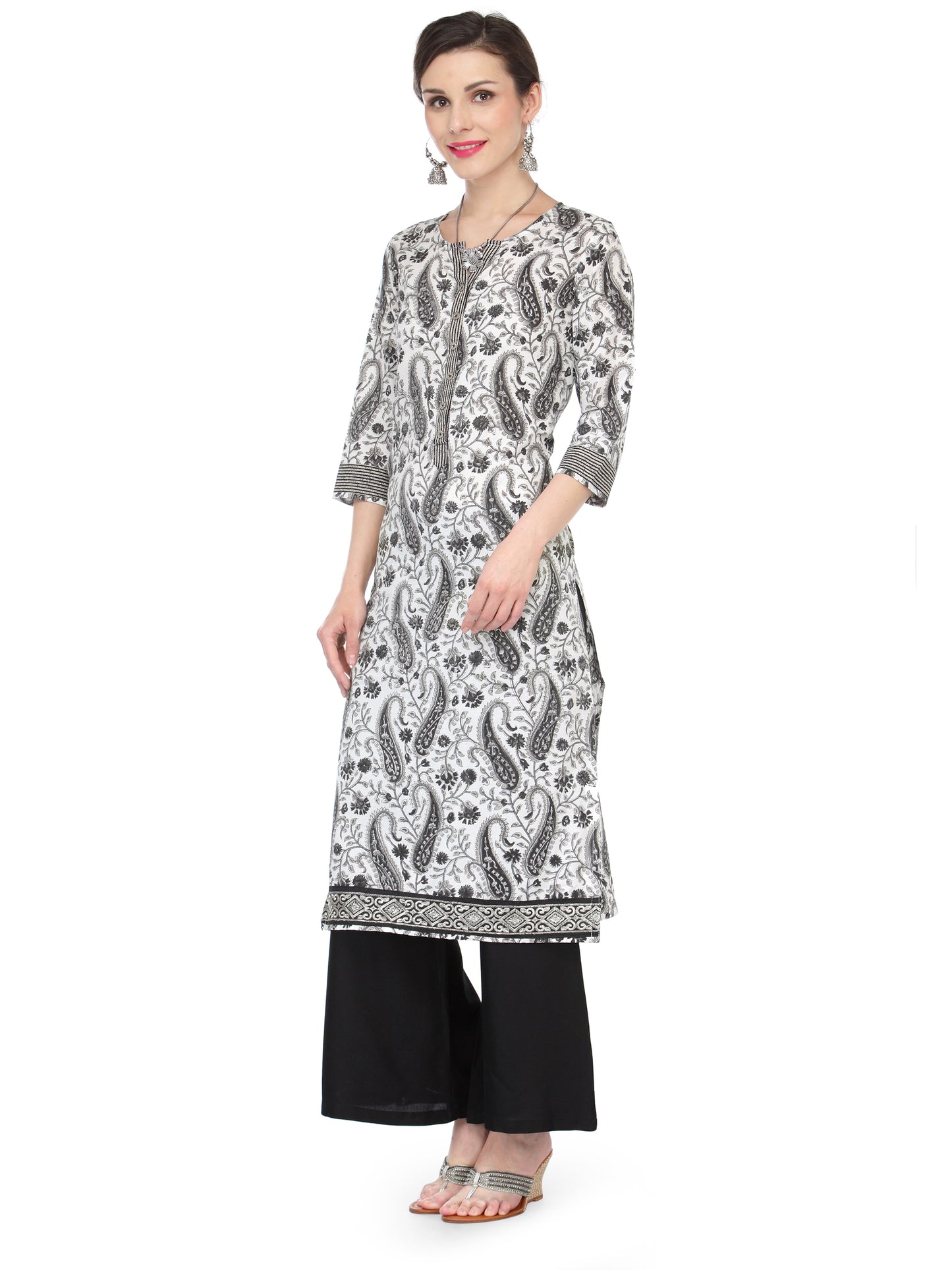 Black and White Paisley Print Kurta JP1121