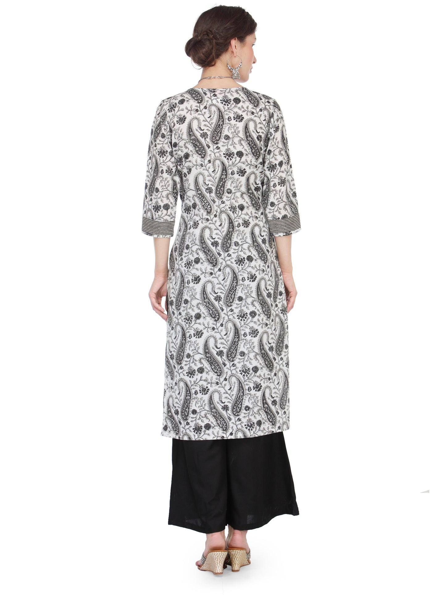 Black and White Paisley Print Kurta JP1121